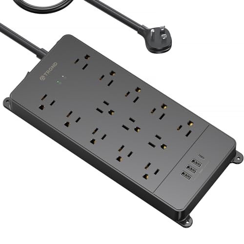 TROND Power Strip Surge Protector 10 ft Cord, 4000 Joules, ETL Listed, 13 Widely-Spaced Outlets Expansion with USB C Ports, Low-Profile Flat Plug, Wall Mount, Extension Cord, 14AWG Heavy Duty, Black - Image 1