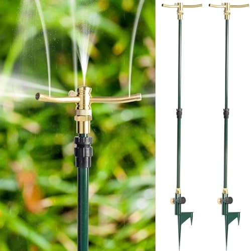 Hourleey 3Arm Garden Sprinkler 2 Pack HighRise Lawn Sprinkler with Adjustable Telescoping Base 360 Degree Rotation Sprinklers for Large Area Coverage Gardening Watering Lawn Irrigation System - Image 1