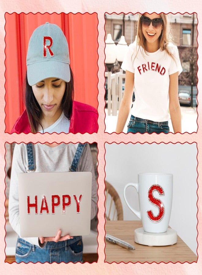 BINBE 72 Pcs Rhinestone Letter Stickers Crystal Alphabet A-Z Letters & 0-9 Number Self-Adhesive Letter Patches Bling Glitter Letter Number Stickers for Clothing Craft Decor（Red） - Image 3