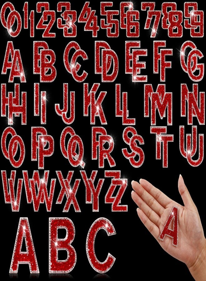 BINBE 72 Pcs Rhinestone Letter Stickers Crystal Alphabet A-Z Letters & 0-9 Number Self-Adhesive Letter Patches Bling Glitter Letter Number Stickers for Clothing Craft Decor（Red） - Image 1