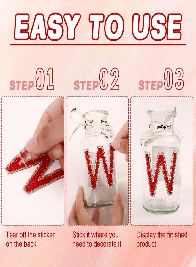 BINBE 72 Pcs Rhinestone Letter Stickers Crystal Alphabet A-Z Letters & 0-9 Number Self-Adhesive Letter Patches Bling Glitter Letter Number Stickers for Clothing Craft Decor（Red） - Image 4