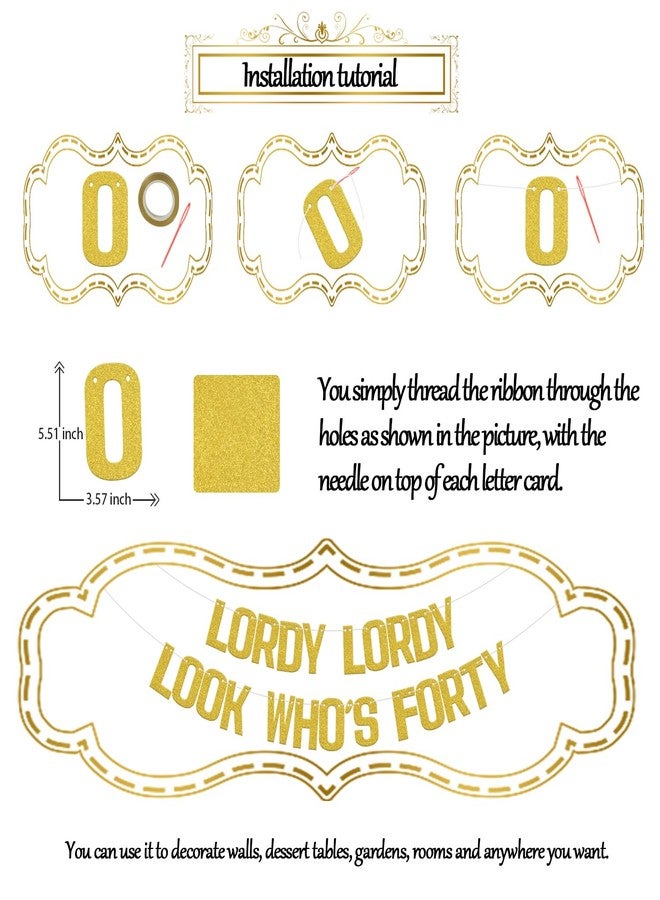WFKLDF 40th Birthday Banner, Lordy Lordy Look Who's Forty Banner, 40th Birthday Decorations, Cheer to 40 Years, Happy 40 Year Old Birthday Party Decor Supplies Gold - Image 2