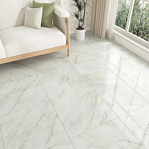 WESTICK Bathroom Tiles Floor Peel and Stick Waterproof Laminate Flooring Self Adhesive Vinyl Tiles Peel and Stick Floor Tile Marble White Beige Kitchen Flooring Linoleum Squares 5Pcs 12" x 12" - Image 5
