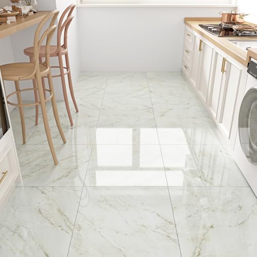 WESTICK Bathroom Tiles Floor Peel and Stick Waterproof Laminate Flooring Self Adhesive Vinyl Tiles Peel and Stick Floor Tile Marble White Beige Kitchen Flooring Linoleum Squares 5Pcs 12" x 12" - Image 3
