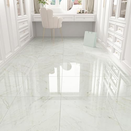 WESTICK Bathroom Tiles Floor Peel and Stick Waterproof Laminate Flooring Self Adhesive Vinyl Tiles Peel and Stick Floor Tile Marble White Beige Kitchen Flooring Linoleum Squares 5Pcs 12" x 12" - Image 4