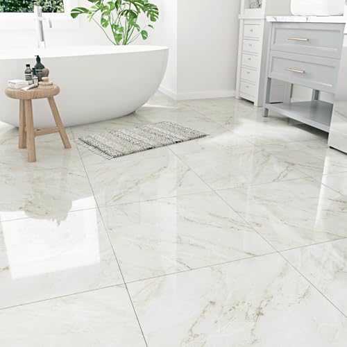 WESTICK Bathroom Tiles Floor Peel and Stick Waterproof Laminate Flooring Self Adhesive Vinyl Tiles Peel and Stick Floor Tile Marble White Beige Kitchen Flooring Linoleum Squares 5Pcs 12" x 12" - Image 2