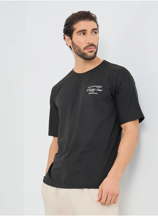 Styli Styli Slogan Print Round Neck Oversized T-Shirt