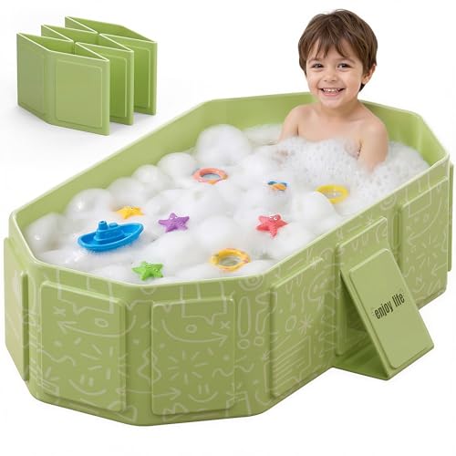 Wanchouse Collapsible Baby Bathtub for Newborn to Toddler, Foldable Toddler Bathtub with Drain Plug, Non-Slip Portable Infant Bath Tub for Travel, Storage & Outdoor Use, Green - Image 1