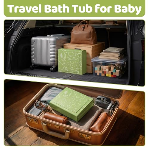 Wanchouse Collapsible Baby Bathtub for Newborn to Toddler, Foldable Toddler Bathtub with Drain Plug, Non-Slip Portable Infant Bath Tub for Travel, Storage & Outdoor Use, Green - Image 5