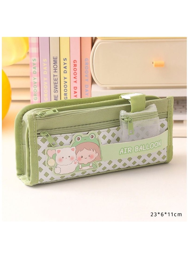Y&D Big Capacity Cartoon Air Balloon Nylon Cloth Pencil Case Green 