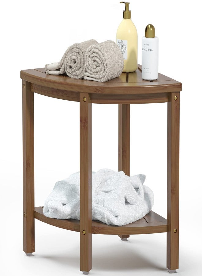 Bamfan Bamboo Corner Shower Bench Waterproof Stool with Space-Efficient Storage Shelf - Shower Stool Seat for Indoor or Outdoor Use(Walnut) - Image 1