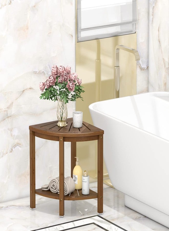 Bamfan Bamboo Corner Shower Bench Waterproof Stool with Space-Efficient Storage Shelf - Shower Stool Seat for Indoor or Outdoor Use(Walnut) - Image 5