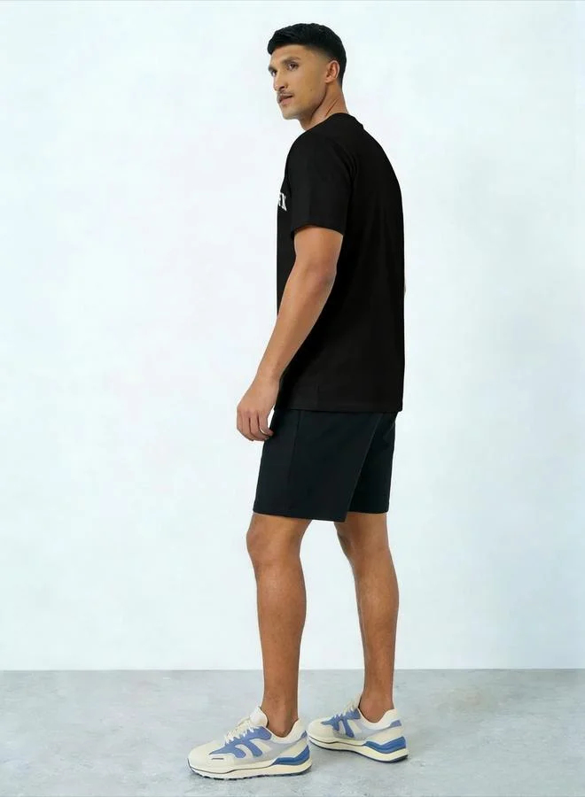 Take Two Black men's graphic print round neck short sleeve T-shirt with shorts set for Men | Best Price UAE