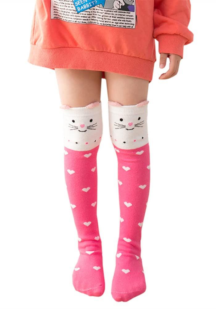 Toptim Little Girl's Knee High Socks Over Calf Kids Overknee Stockings Bow Style 3-12T(Cartoon-5Pairs) - Image 4