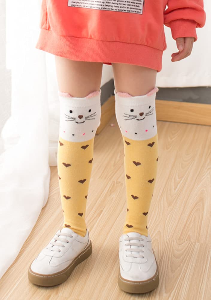 Toptim Little Girl's Knee High Socks Over Calf Kids Overknee Stockings Bow Style 3-12T(Cartoon-5Pairs) - Image 2