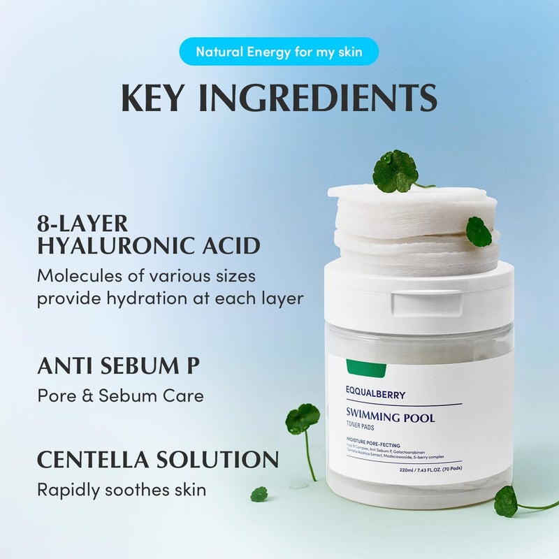 eqqualberry Vegan Pool Toner Pads (70 Sheets/220Ml) | Immerse Yourself In Korean Skin Care Moisturizing & Gentle Exfoliating, Large Soft Pad for Sensitive Skin, Hi Acid - Image 4