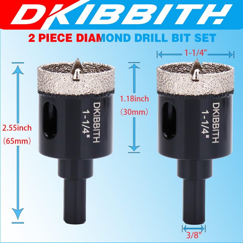 DKIBBITH 1-1/4" Diamond Hole-Saw Bits with Pilot Drill Bit - 1.25" Diamond Tipped Tile Hole Saws with Guiding Bit for Accurate Drilling Porcelain Tile Ceramic Pottery Granite Stone Glass Bottles 32mm - Image 2