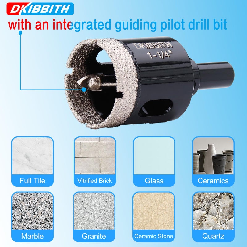 DKIBBITH 1-1/4" Diamond Hole-Saw Bits with Pilot Drill Bit - 1.25" Diamond Tipped Tile Hole Saws with Guiding Bit for Accurate Drilling Porcelain Tile Ceramic Pottery Granite Stone Glass Bottles 32mm - Image 5