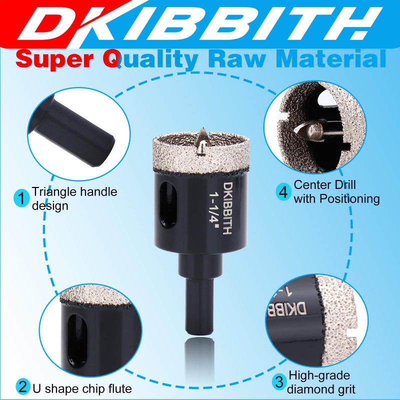 DKIBBITH 1-1/4" Diamond Hole-Saw Bits with Pilot Drill Bit - 1.25" Diamond Tipped Tile Hole Saws with Guiding Bit for Accurate Drilling Porcelain Tile Ceramic Pottery Granite Stone Glass Bottles 32mm - Image 4