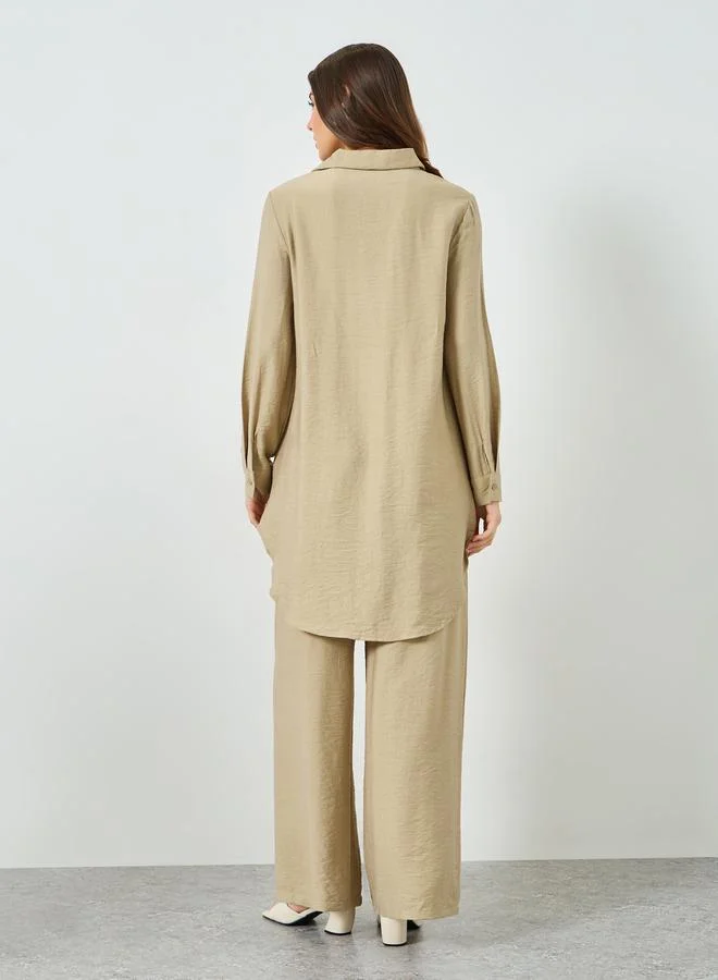 Take Two  Beige Lace Detail Longline Shirt and Pants Co-Ords for Women | Best Price UAE