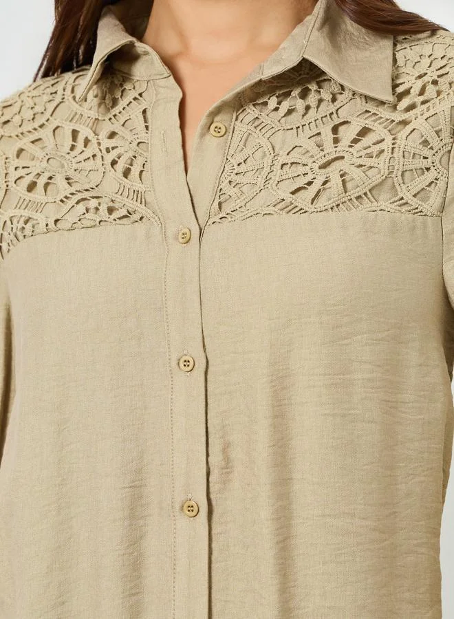 Take Two  Beige Lace Detail Longline Shirt and Pants Co-Ords for Women | Best Price UAE