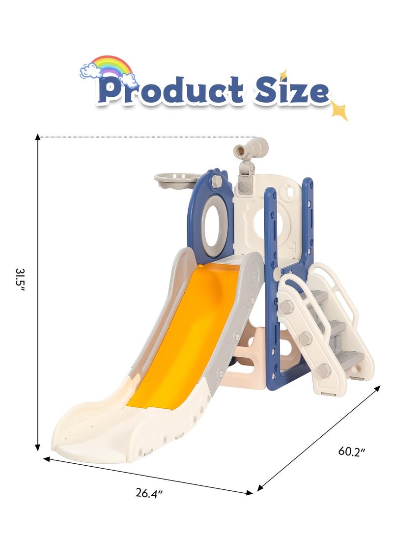 شو وو زحليقة أطفال، زحليقة داخلية قابلة للطي للأطفال الصغار من عمر 1 إلى 3 سنوات، زحليقة طويلة جدًا مع حلقة كرة سلة، ملعب داخلي وخارجي، مجموعة لعب متسلق للأطفال مع تلسكوب - Image 2