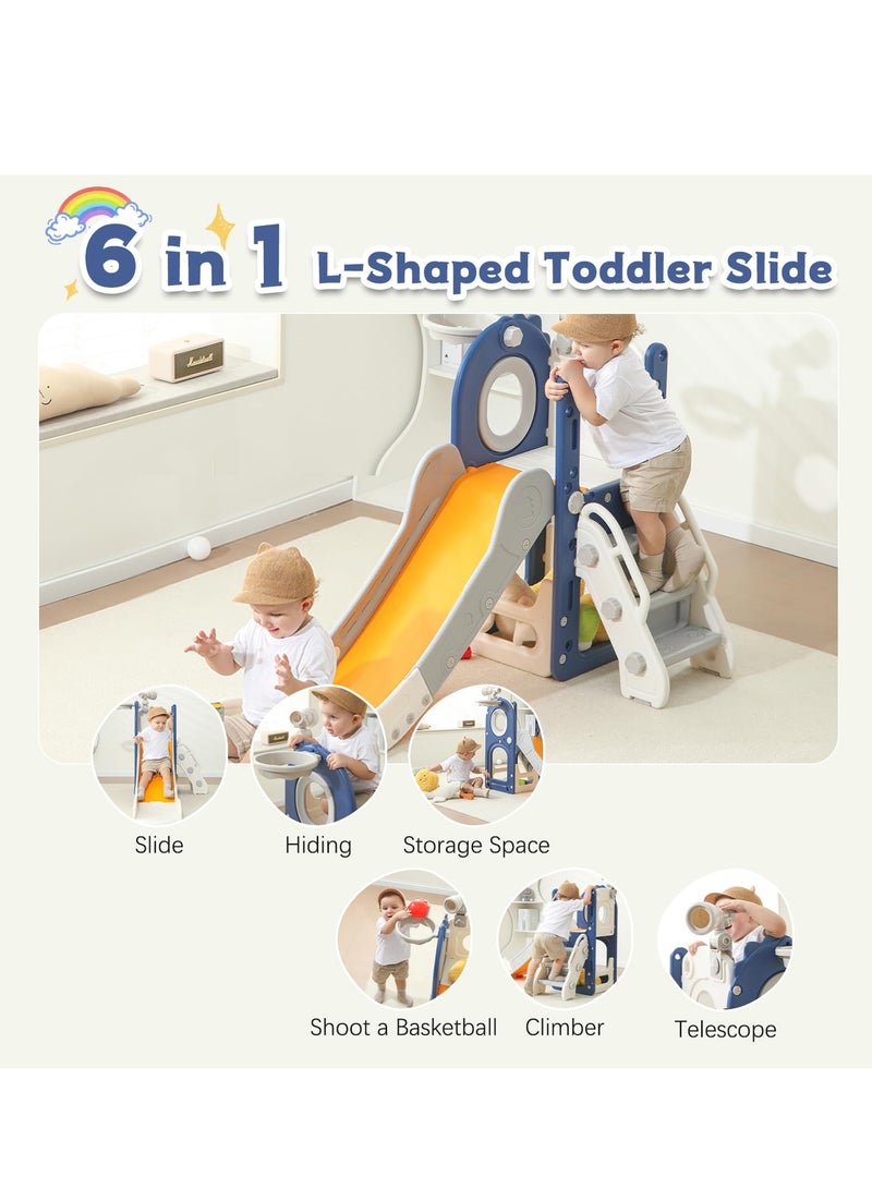 شو وو زحليقة أطفال، زحليقة داخلية قابلة للطي للأطفال الصغار من عمر 1 إلى 3 سنوات، زحليقة طويلة جدًا مع حلقة كرة سلة، ملعب داخلي وخارجي، مجموعة لعب متسلق للأطفال مع تلسكوب - Image 3