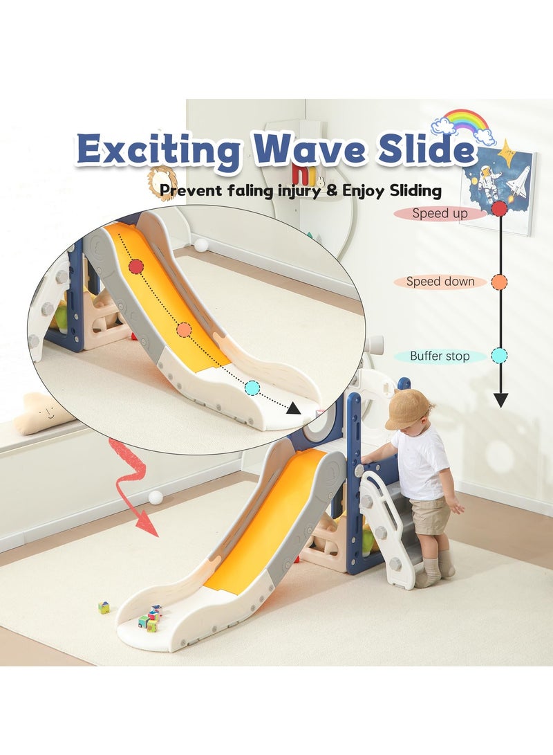 شو وو زحليقة أطفال، زحليقة داخلية قابلة للطي للأطفال الصغار من عمر 1 إلى 3 سنوات، زحليقة طويلة جدًا مع حلقة كرة سلة، ملعب داخلي وخارجي، مجموعة لعب متسلق للأطفال مع تلسكوب - Image 4