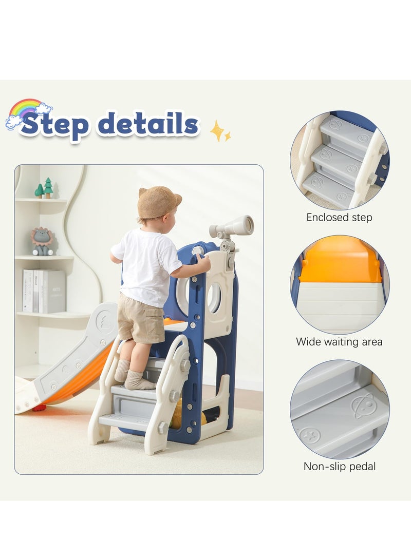 شو وو زحليقة أطفال، زحليقة داخلية قابلة للطي للأطفال الصغار من عمر 1 إلى 3 سنوات، زحليقة طويلة جدًا مع حلقة كرة سلة، ملعب داخلي وخارجي، مجموعة لعب متسلق للأطفال مع تلسكوب - Image 5