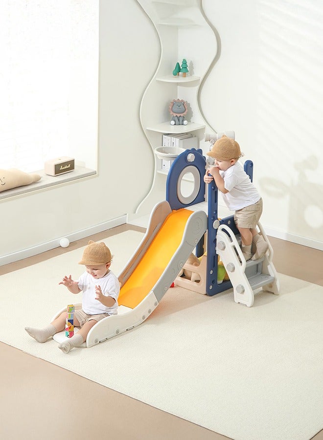شو وو زحليقة أطفال، زحليقة داخلية قابلة للطي للأطفال الصغار من عمر 1 إلى 3 سنوات، زحليقة طويلة جدًا مع حلقة كرة سلة، ملعب داخلي وخارجي، مجموعة لعب متسلق للأطفال مع تلسكوب - Image 1