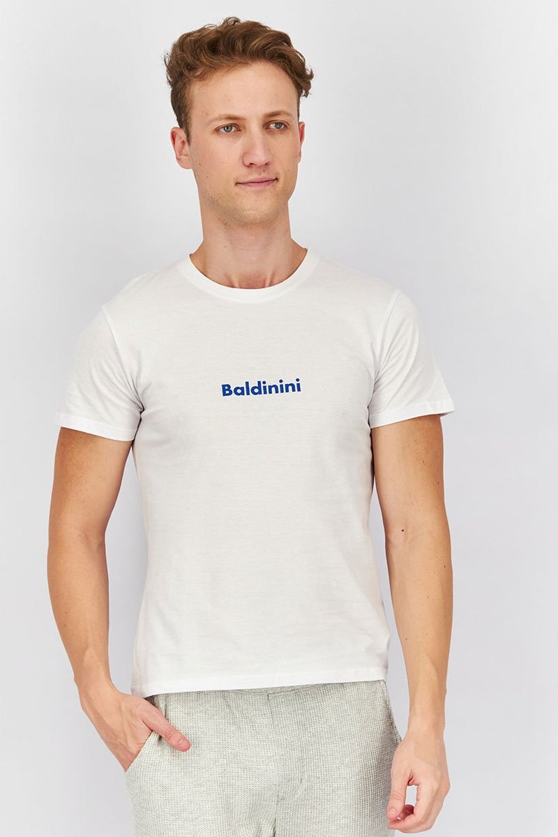 Baldinini Men Crew Neck Short Sleeve Brand Logo T-shirt, White - Image 1