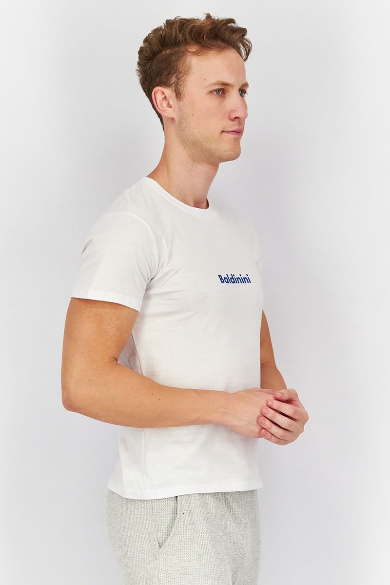 Baldinini Men Crew Neck Short Sleeve Brand Logo T-shirt, White - Image 3