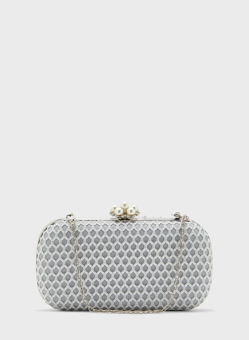 Ella Limited Edition Pearl Clasp Mesh Weave Clutch Bag