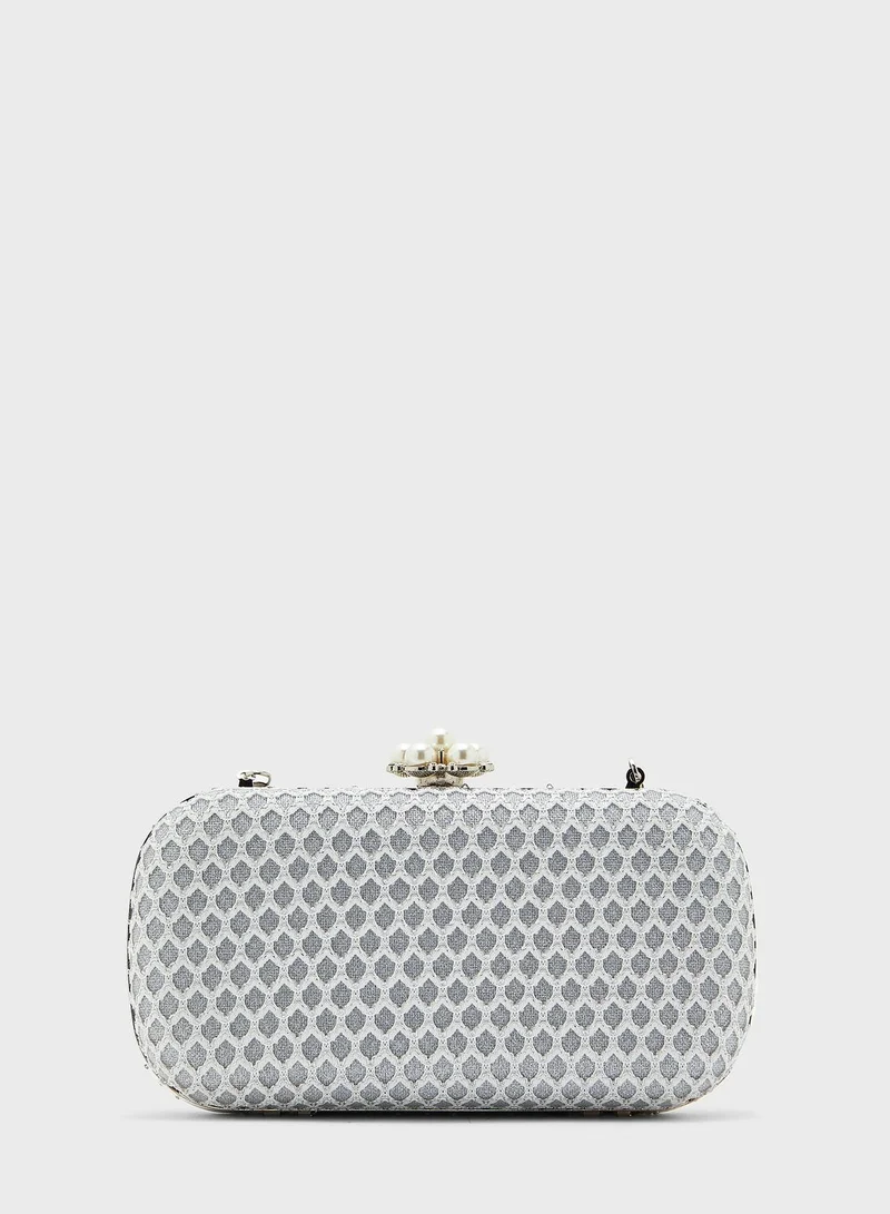 Ella Limited Edition Pearl Clasp Mesh Weave Clutch Bag