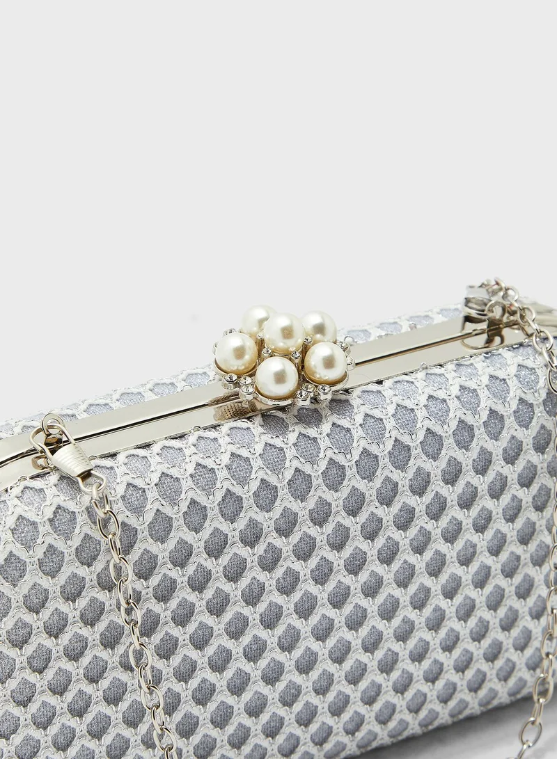Ella Limited Edition Pearl Clasp Mesh Weave Clutch Bag