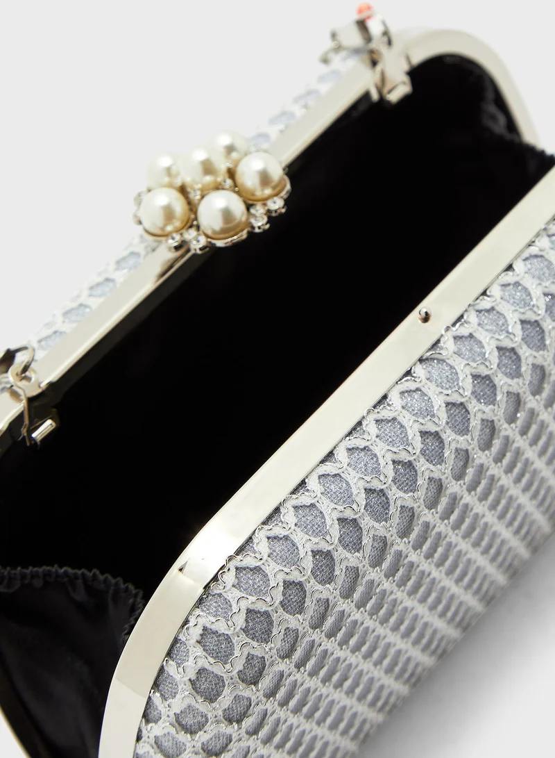 Ella Limited Edition Pearl Clasp Mesh Weave Clutch Bag