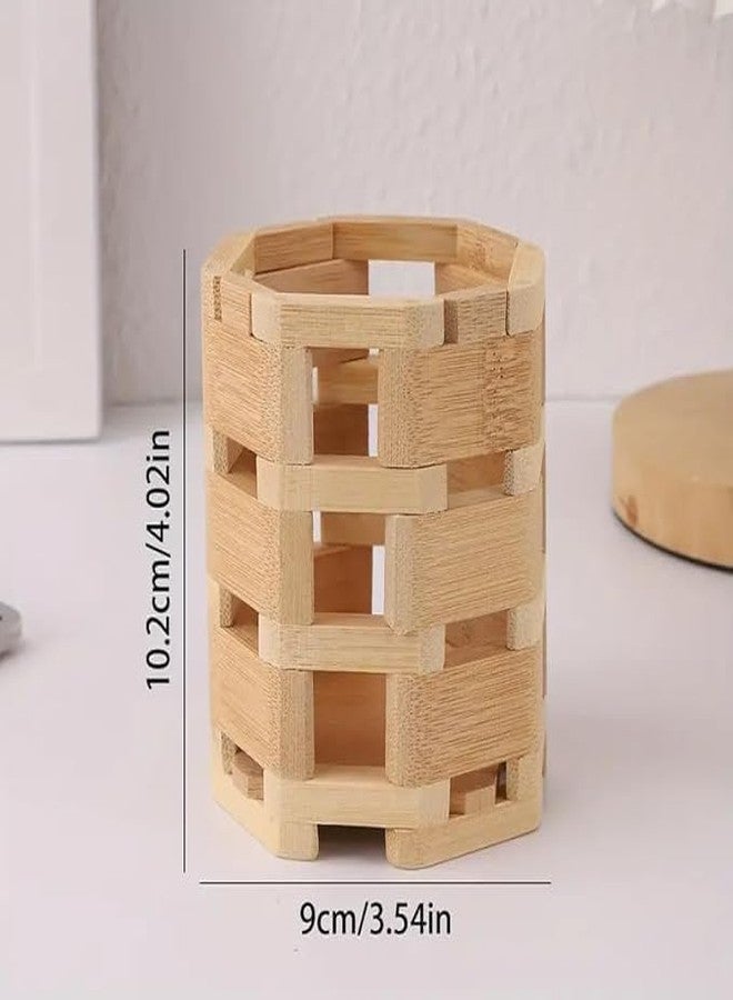 SEVIA Bamboo Hollow Pen & Pencil Holder, Creative Wooden Desk Organizer for Office & Home, Multi-Purpose Spoon & Fork Holder for Dining Table - Image 3