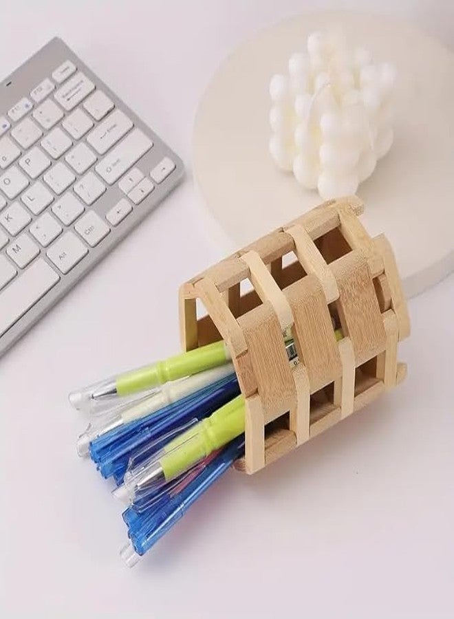 SEVIA Bamboo Hollow Pen & Pencil Holder, Creative Wooden Desk Organizer for Office & Home, Multi-Purpose Spoon & Fork Holder for Dining Table - Image 5