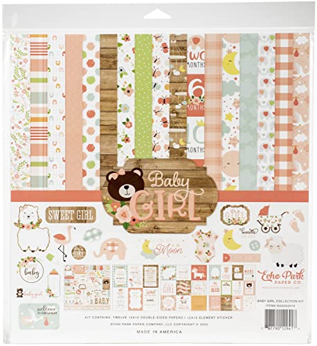 Echo Park Paper Company Baby Girl Collection Kit paper pink yellow green blue 12x12Inch