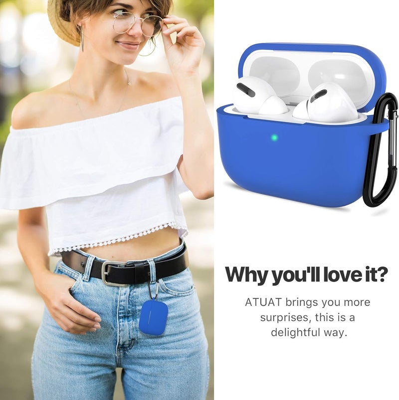 ATUAT for AirPods Pro 1st/2nd Generation Case Cover, Protective Silicone Skin Accessories with Keychain for Women Men for Apple AirPods Pro 2019/2022 Charging Case,Front LED Visible-Blue - Image 5