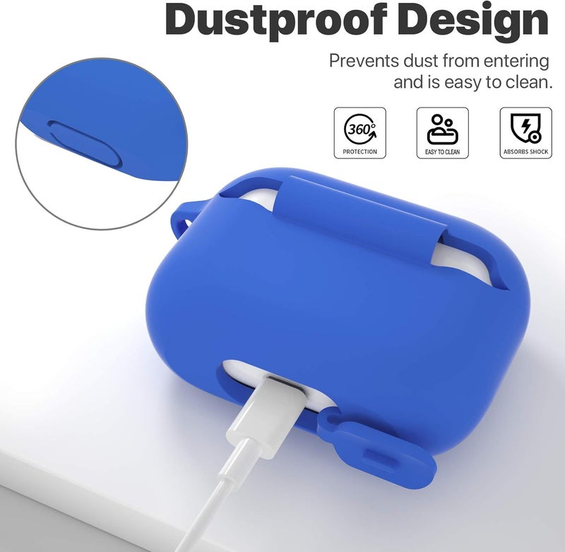 ATUAT for AirPods Pro 1st/2nd Generation Case Cover, Protective Silicone Skin Accessories with Keychain for Women Men for Apple AirPods Pro 2019/2022 Charging Case,Front LED Visible-Blue - Image 4