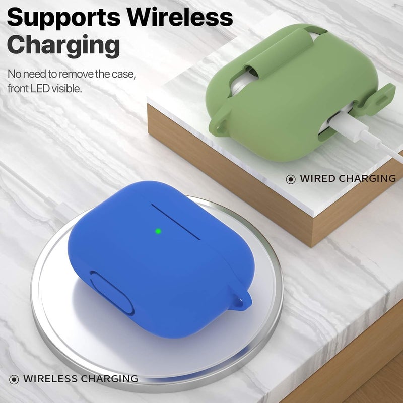 ATUAT for AirPods Pro 1st/2nd Generation Case Cover, Protective Silicone Skin Accessories with Keychain for Women Men for Apple AirPods Pro 2019/2022 Charging Case,Front LED Visible-Blue - Image 3