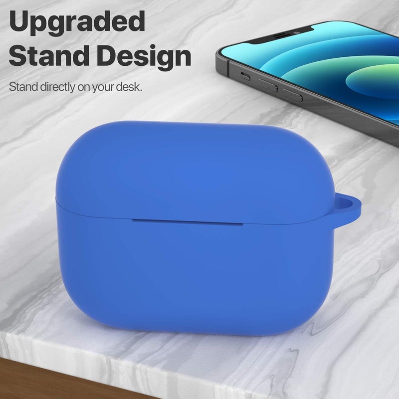 ATUAT for AirPods Pro 1st/2nd Generation Case Cover, Protective Silicone Skin Accessories with Keychain for Women Men for Apple AirPods Pro 2019/2022 Charging Case,Front LED Visible-Blue - Image 2