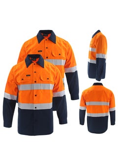 Zuolaya Reflective Safety Workwear High Visibility T-Shirt for Construction Work Safety Long Sleeve Shirts with Pockets Orange/Navy  - Image 2