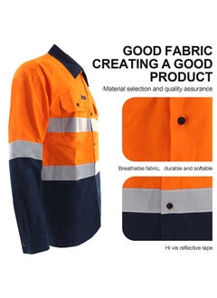 Zuolaya Reflective Safety Workwear High Visibility T-Shirt for Construction Work Safety Long Sleeve Shirts with Pockets Orange/Navy  - Image 4