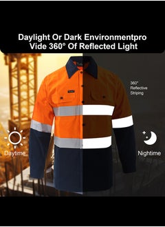 Zuolaya Reflective Safety Workwear High Visibility T-Shirt for Construction Work Safety Long Sleeve Shirts with Pockets Orange/Navy  - Image 5