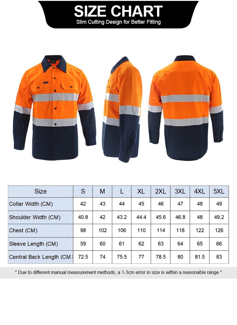 Zuolaya - Reflective Safety Workwear High Visibility T-Shirt for Construction Work Safety Long Sleeve Shirts with Pockets Orange/Navy - Image 1