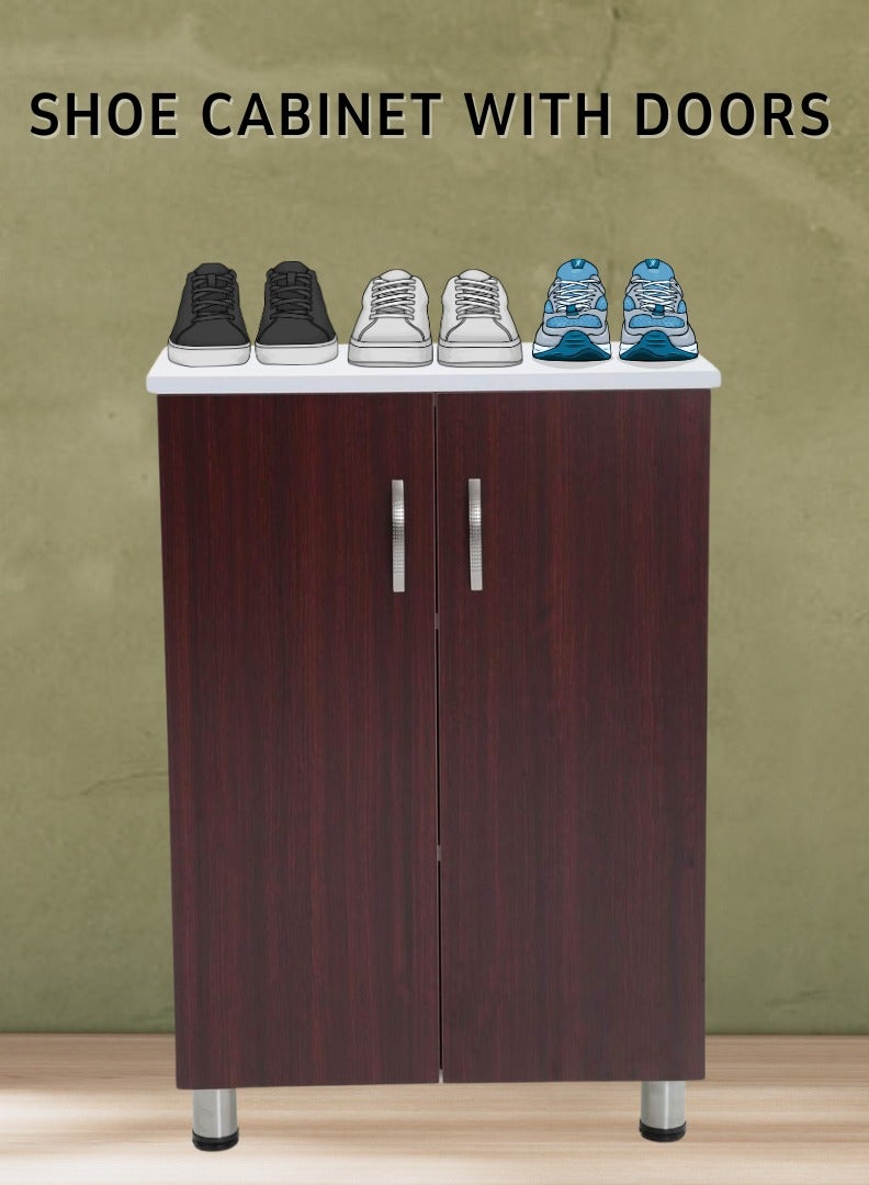 AFT Modern Two-tone Shoe Cabinet Rack Storage With 2 Doors - Durable Mdf Design Elegant Mdf Shoe Cabinet: Dual Doors And Organized Shelves. Mdf Shoe Cabinet With 2 Doors - Stylish Storage Solution Perfect For Any Entryway, Living Room, Dining Room Or Bedrooms Space-saving Design, Organize Your Footwear Effortlessly White Frame Mahogany Door Arfan - Image 3