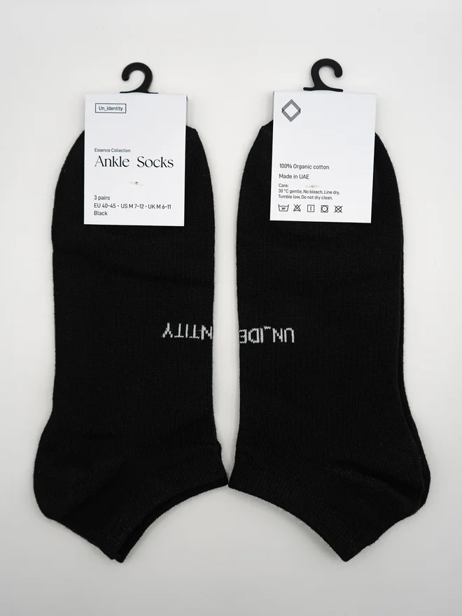 Unidentity Black Organic Cotton Ankle Socks