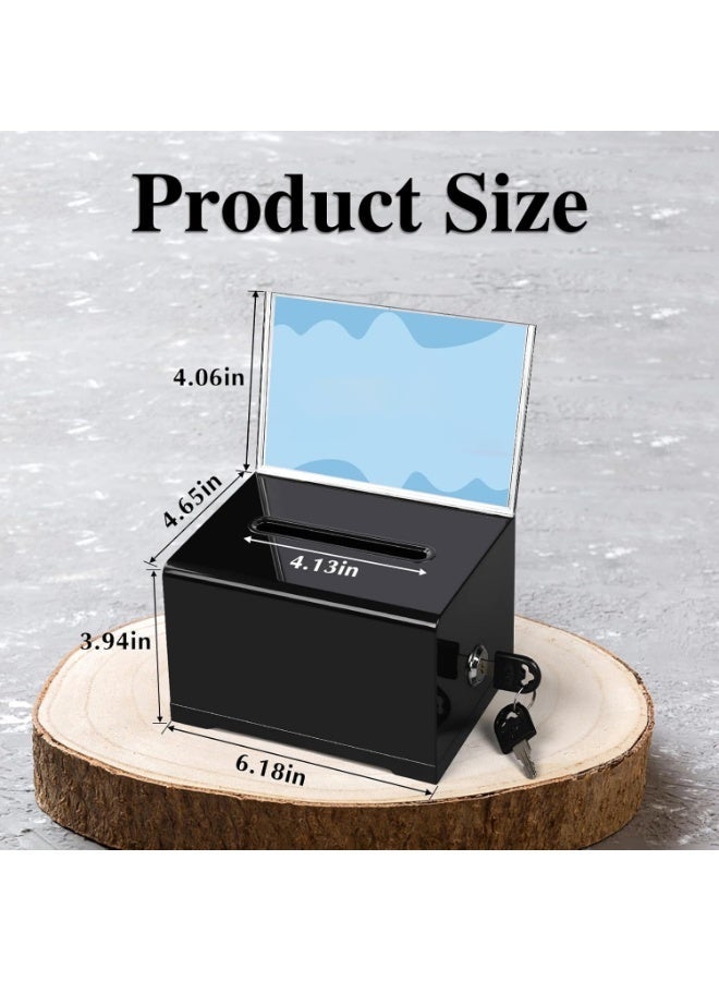Acrylic Donation Box with Lock & Sign Holder, 6.2x4.6x3.9 Inch Black Tip Jar, Secure Suggestion Box for Voting Fundraising Bar School Office - Image 3